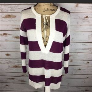 LOFT sweater purple and white stripes EUC💜